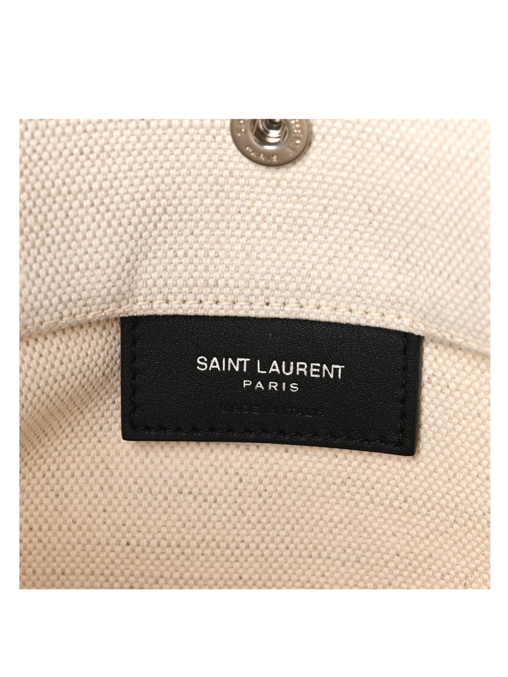 SAINT LAURENT RIVE GAUCHE CANVAS BUCKET BAG W/ LEATHER ZIP POUCH - IVORY/BLACK - Picture 6 of 10